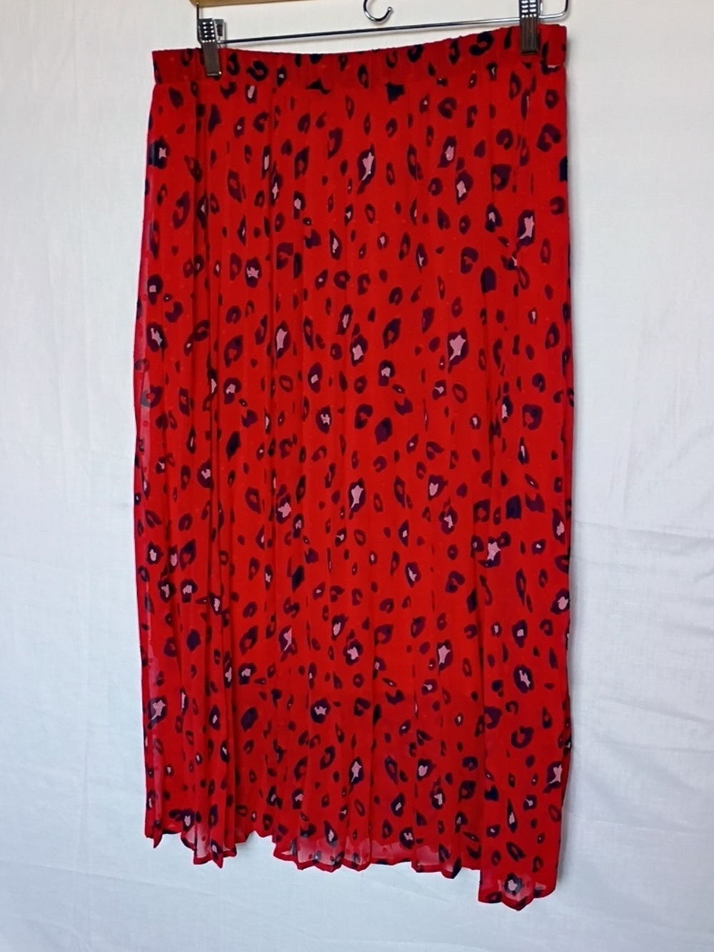 Selected Femme Red Leopard Print Pleated Maxi Women's Skirt Size 42